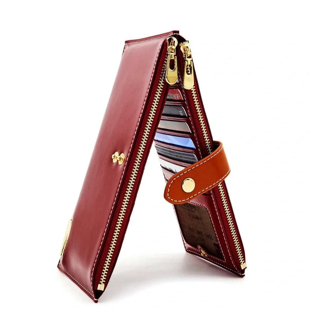 ANDOILT Women's Leather Wallet RFID Blocking Credit Card Holder Zipper Cellphone